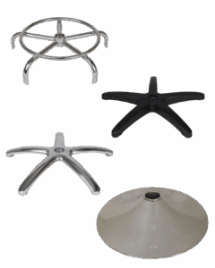 From top to bottom: (i) stainless steel five-pronged welded tubular base, (ii)reinforced ESD-safe nylon base, (iii) reinforced aluminium base, and (iv) polished trumpet base.